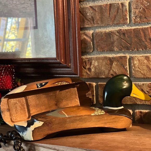 ❤️Rare Vintage Hand Carved Solid Maple Mallard Duck Telephone - Picture 5 of 12